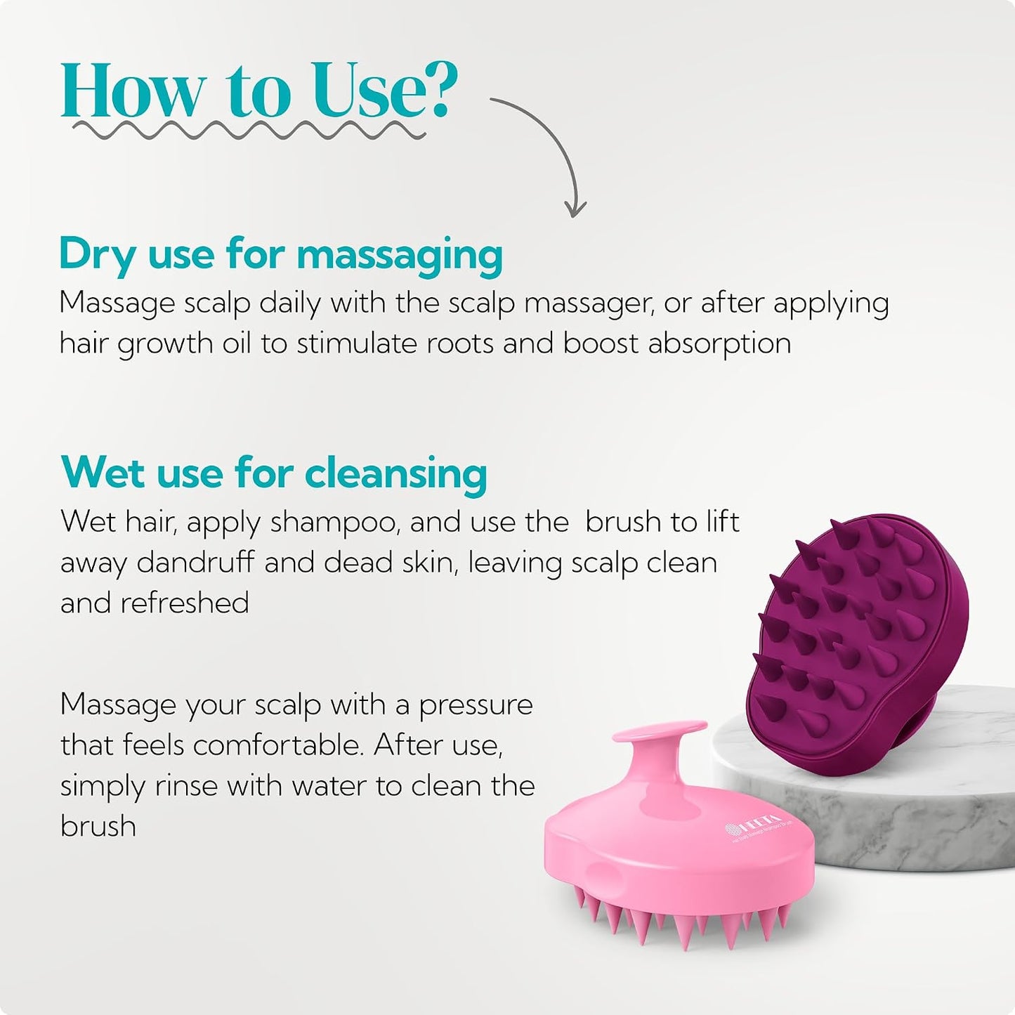 HEETA Hair Scalp Massager Shampoo Brush 2 Pack, Soft Silicone Bristles to Remove Dandruff, Waterproof Hair Scrubber for Both Wet Dry Use, Suitable for Men & Women (Green & Black)