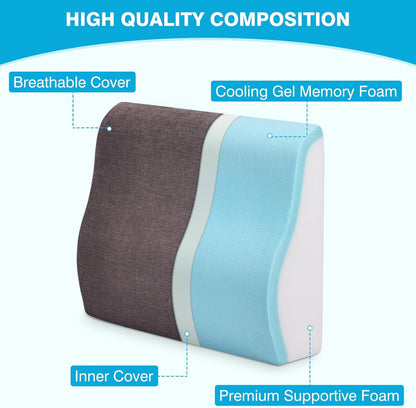 Back Support Pillow for Recliner Dual Layer Lumbar Support Pillow with Gel Memory Foam Ergonomic Orthopedic Couch Lumbar Cushions for Elderly Lower Back Pain Relief Washable Cover Brown