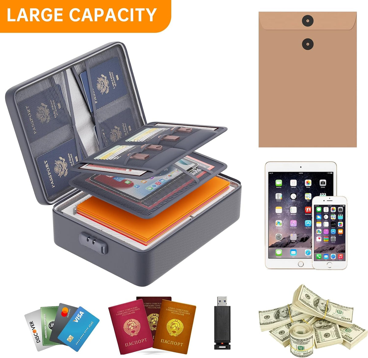 DocSafe 5200°F Fireproof Document Organizer Box with Lock, Heat Insulated
