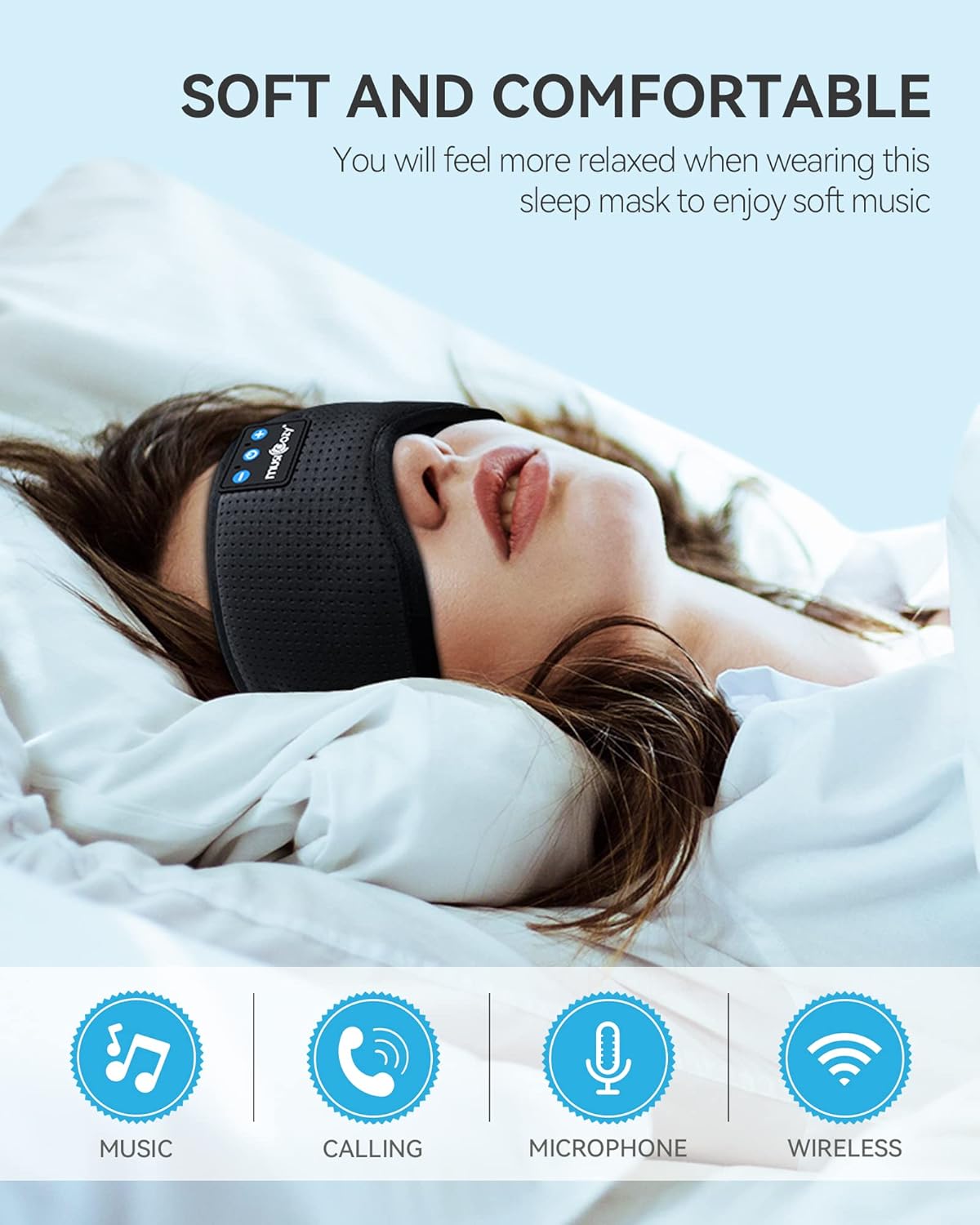 MUSICOZY Sleep Headphones Bluetooth 5.4 Headband Sleeping Eye Mask for Mom Women Men Wireless Music Earbuds Earphones for Side Sleepers Built-in HD Speakers Cool Gadgets Unique Gifts