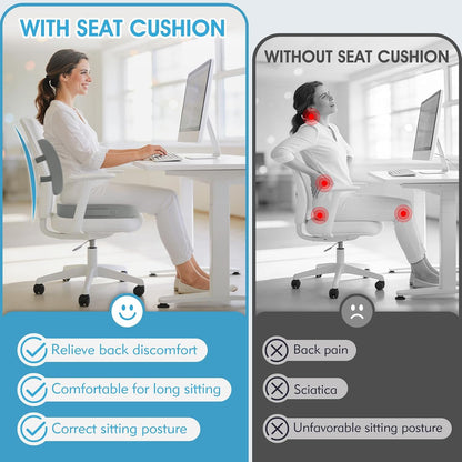 CushZone Ergonomic Seat Cushion & Lumbar Support Pillow - Memory Foam for Sciatica Pain Relief & Posture Correction, Non-Slip Chair Cushions for Office Chair/Car/Wheelchair/Travel (Black)