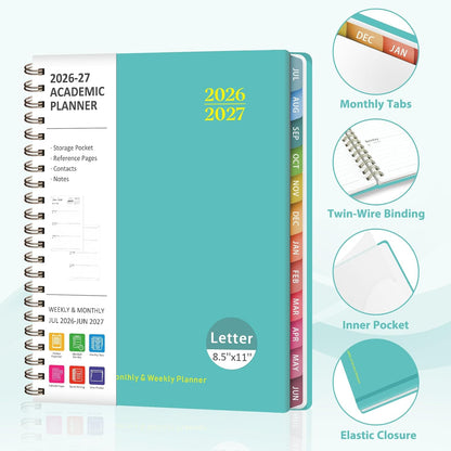 Planner 2026-2027, Weekly and Monthly Calendar Planner, JUL 2026 - JUN 2027 | A5(6.3'' x 8.5''), Hardcover, Agenda Book, Sprial Bound, Inner Pocket, Office and School Use