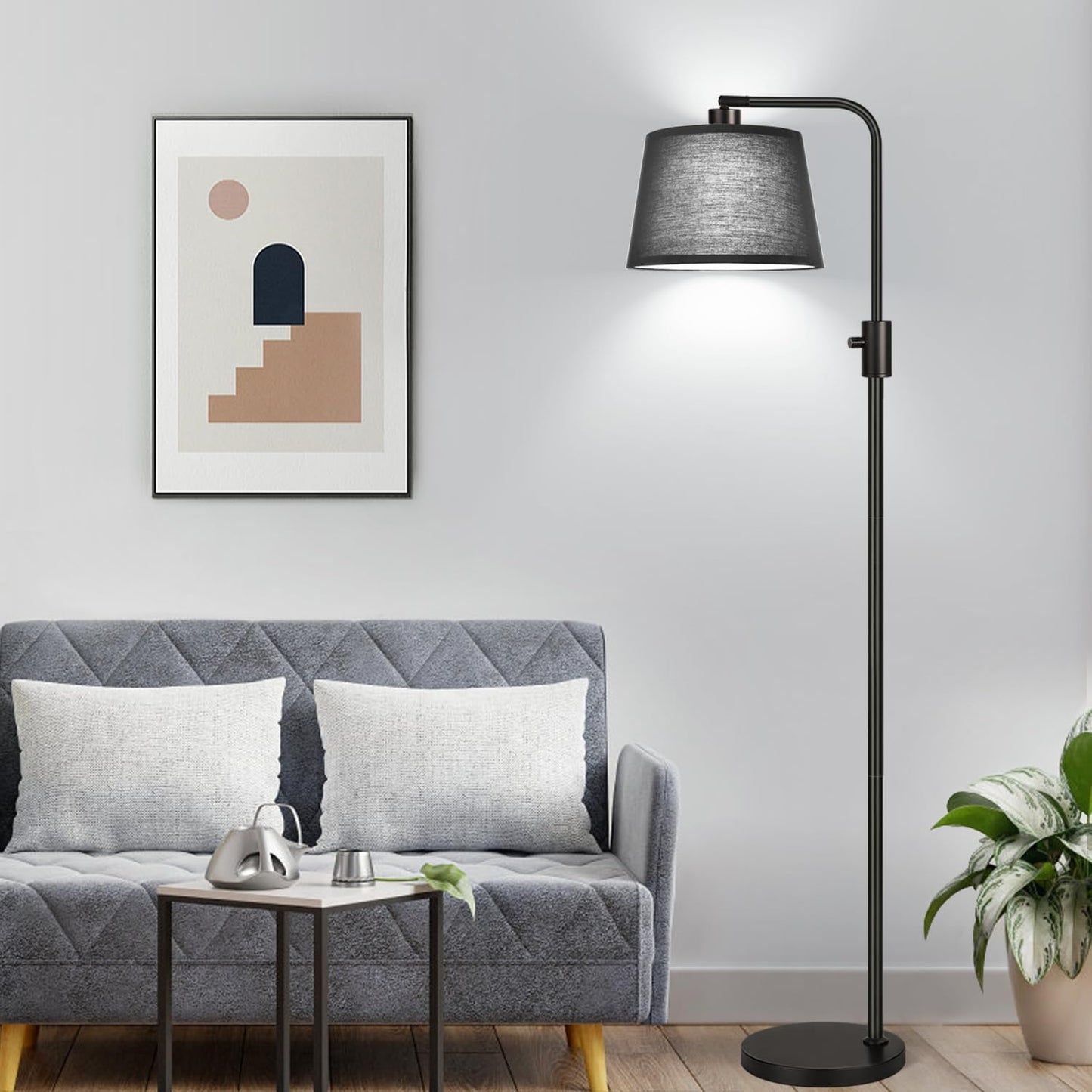 【Upgraded】 Dimmable Floor Lamp, 1000 Lumens LED Edison Bulb Included, Arc Floor Lamps for Living Room Modern Standing Lamp with Linen Shade, Tall Lamp for Bedroom Office Dining Room- Black