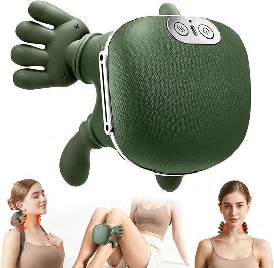 Upgrade 4D Neck and Shoulder Massager with Heat, Wireless Portable Bionic Massage with Real Human Hand Kneading, Neck Massager for Pain Relief Deep Tissue, Relax Muscle Tension(Emerald Green)