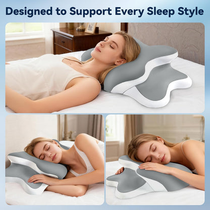 Sleep Apnea Pillow with Neck Pain & Snoring Relief -Orthopedic Cervical Pillow,Ergonomic Contour Memory Foam Pillow for Side, Back,Stomach,Dreamers,Medium Firm (Darkgrey, Queen Size 25" lx15 wx5.8 h)