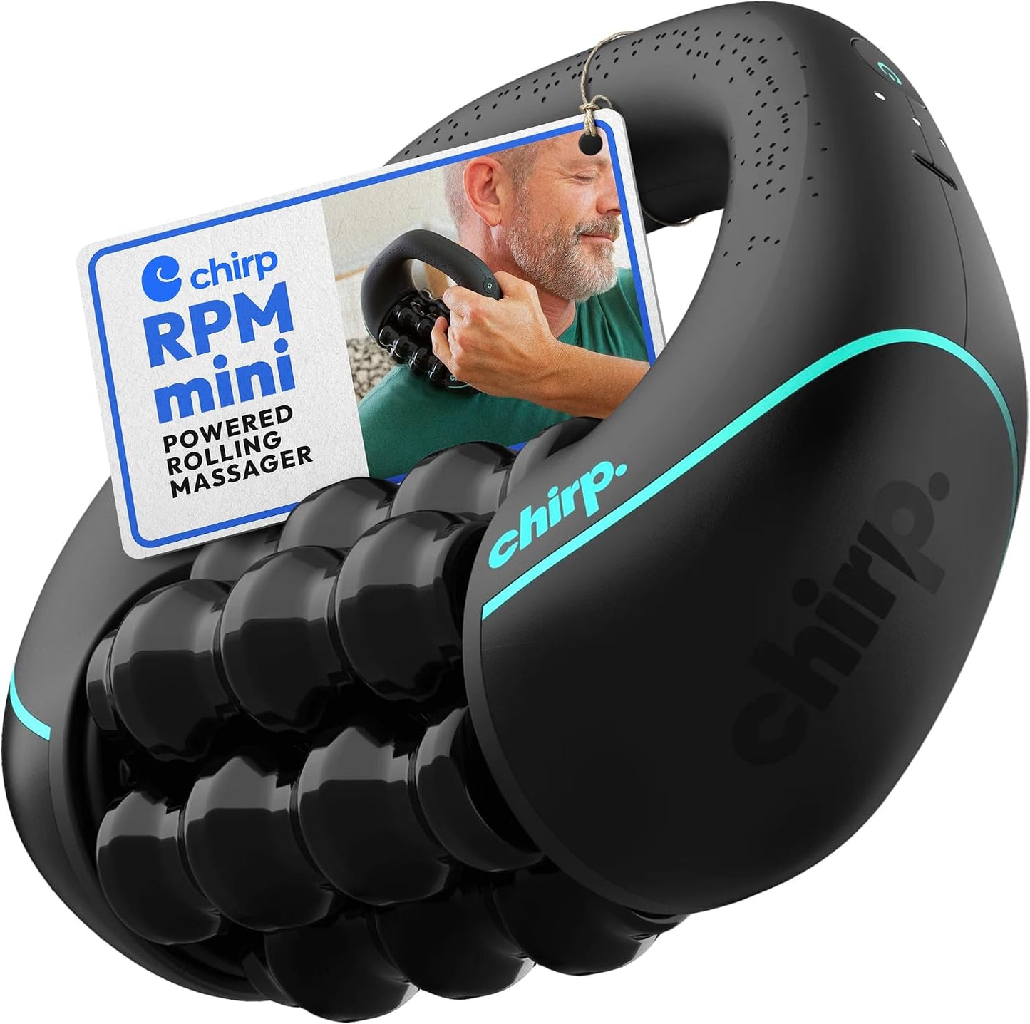 Chirp RPM Rolling Percussive Massager – Deep Tissue Muscle Massager and Back Roller with Hands-Free Base, Rechargeable Leg Massager Roller, 5-Speed Massage Roller Stick for Legs, Foot & Calf Massager