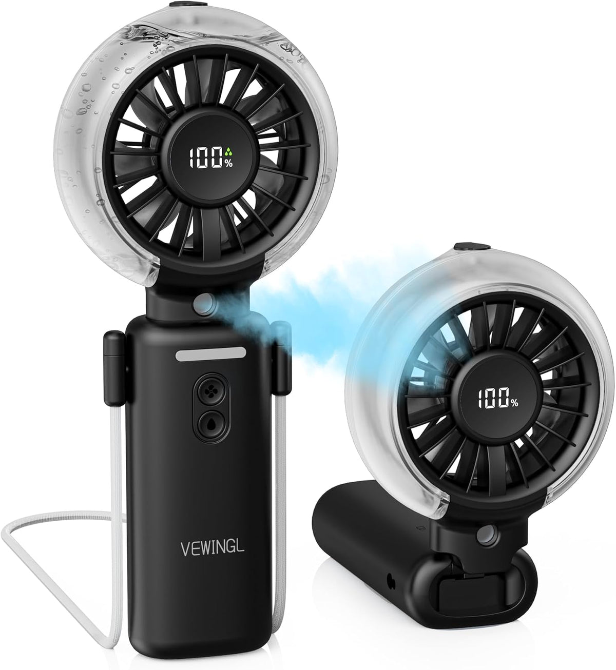 VEWINGL Portable Misting Fan, 110° Foldable Handheld Fan, 5 Speed