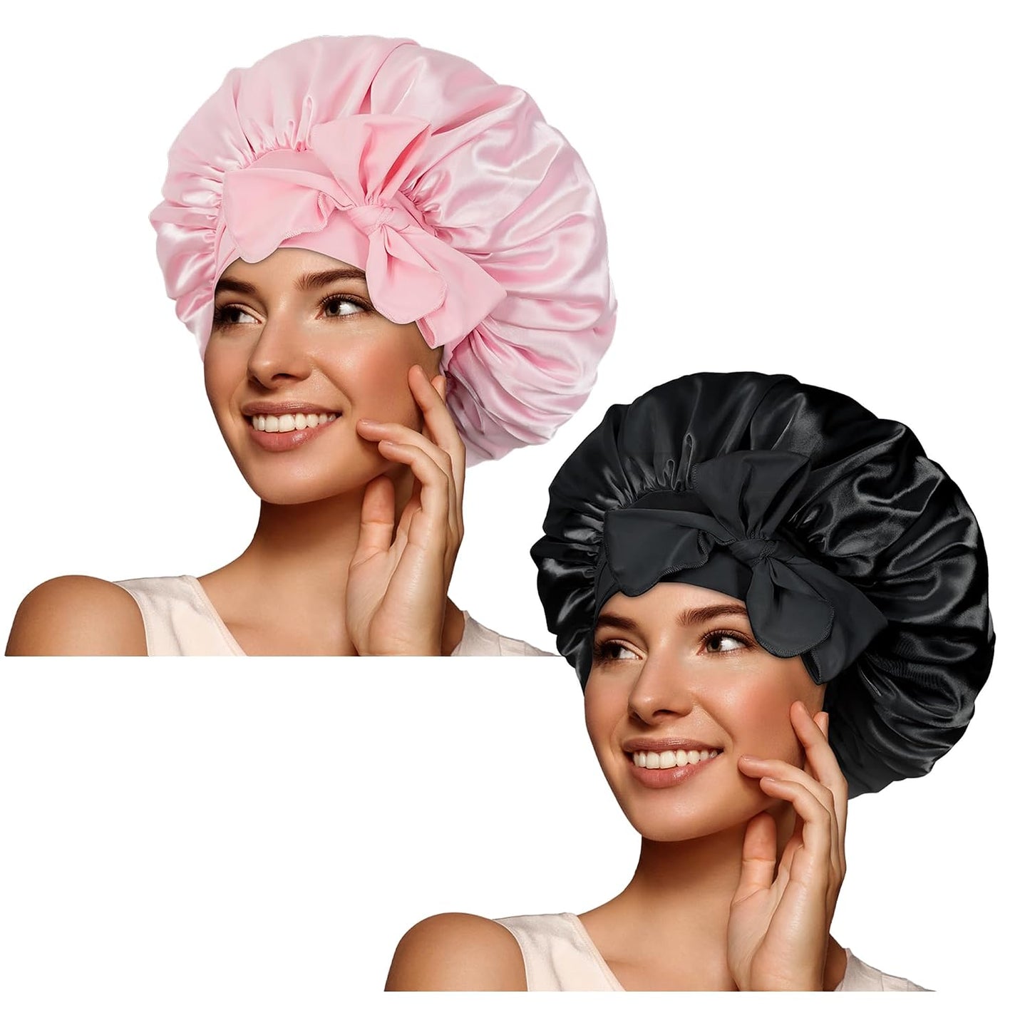 BONNET QUEEN Silk Bonnet for Sleeping for Women Satin Bonnet Night Cap for Curly Hair with Tie Band, Single Layer, Cream Pink