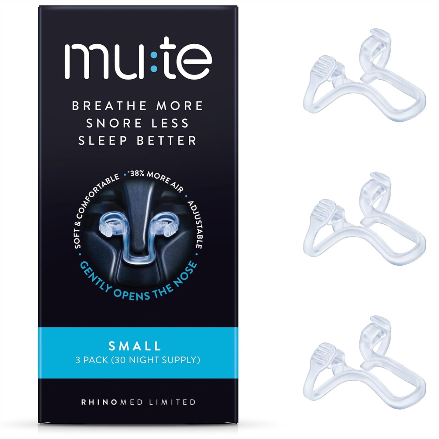 Mute Nasal Dilator Snoring Solution | Starter Pack 3 Sizes | Snore Less & Sleep Better | Nasal Strip Alternative | Comfortable Breathing Aids for Better Sleep & Improved Airflow