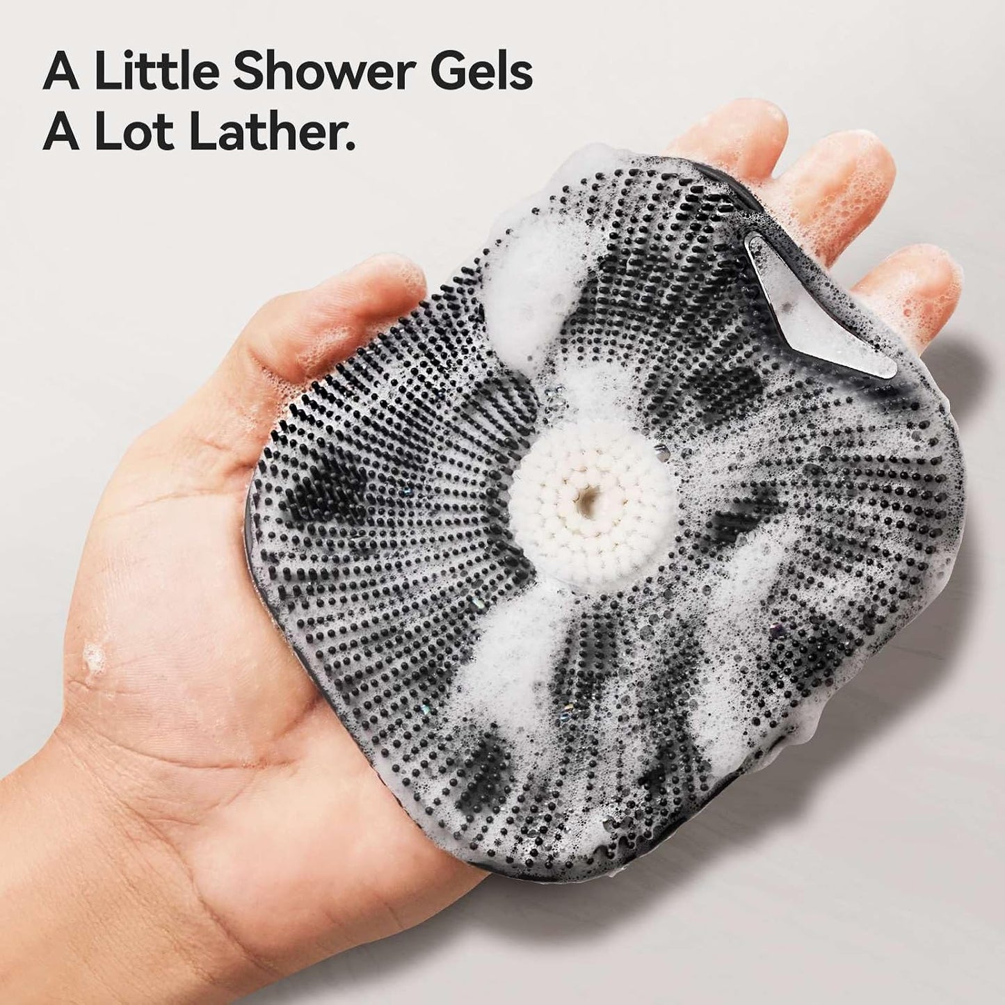 Silicone Body Scrubber for Men Women, Friendly Shower Body Scrubber for Sensitive Skin, Silicone Loofahfor Showering with Richer Foam Bristles and Anti-Slippery Handle, Gray