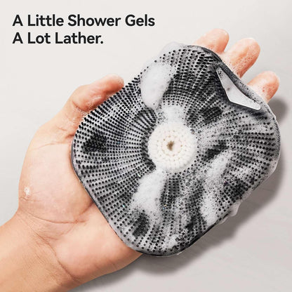 Silicone Body Scrubber for Men Women, Friendly Shower Body Scrubber for Sensitive Skin, Silicone Loofahfor Showering with Richer Foam Bristles and Anti-Slippery Handle, Gray
