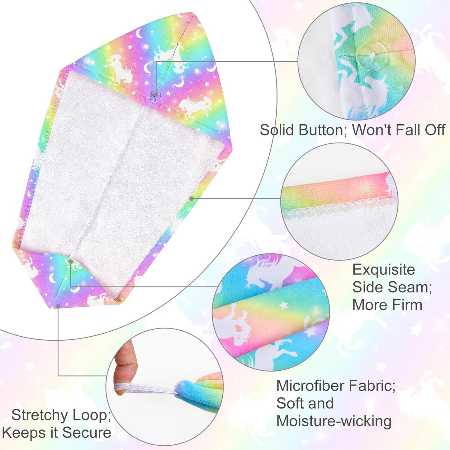 Microfiber Hair Towel Wrap for Kids 2 Pack Quick Drying Hair Towels with Button Hair Turbans for Wet Hair Absorbent Quick Dry Wraps Head Towel Wrap for Women and Girls, Pink Purple Bow