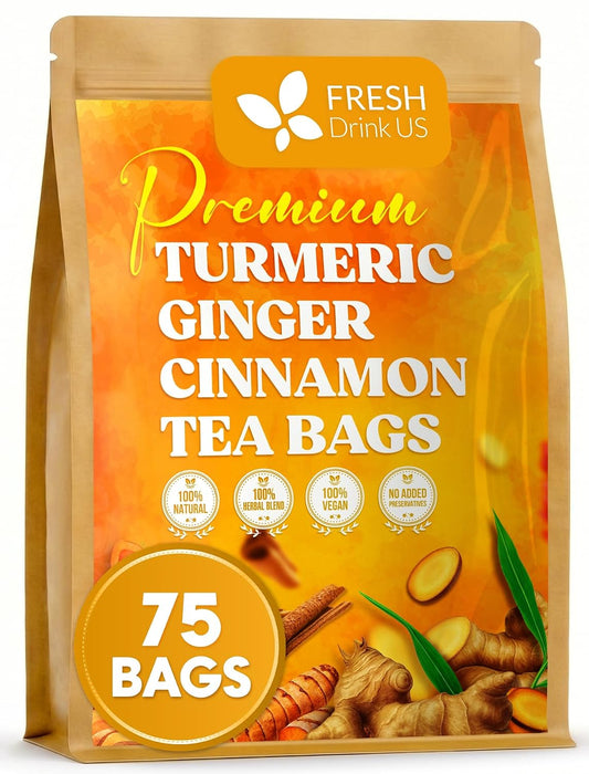 FreshDrinkUS, Premium Turmeric Ginger Cinnamon Tea, 75 Count, No Caffeine