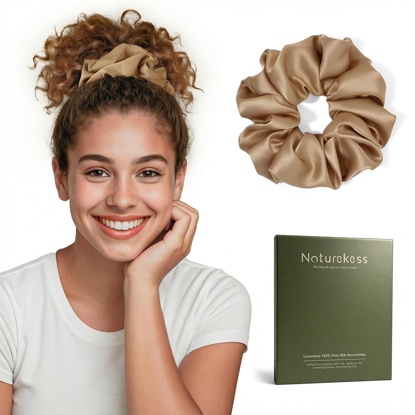 100% Mulberry Silk Scrunchies for Women, Oversized XL Hair Tie for Sleeping, Curly Thick or Thin Hair, No Damage Soft Silk Hair Accessory