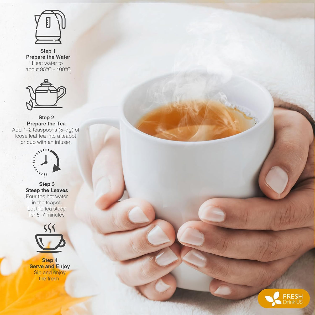 FreshDrinkUS, Premium 75 Tea Bags Tulsi Chamomile Lemongrass Herbal Tea | Blend with Holy Basil, Chamomile Flowers & Lemongrass Leaves – Naturally Caffeine-Free, Soothing Herbal Infusion. Vegan