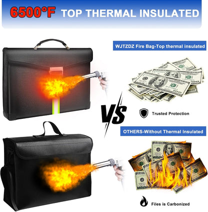 Upgraded Fireproof Money Bag,10 Layers of Heat Insulated Materials 6500°F