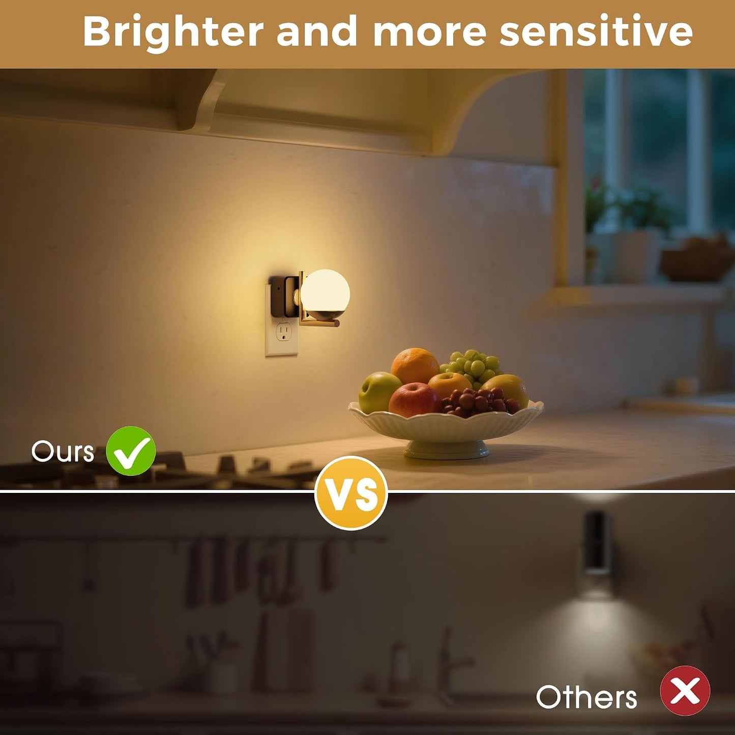 L LOHAS LED Night Lights Plug into wall, Amber Night Light with Adjustable Brightness, Plug in NightLight with Auto Light Sensor, Wall Sconce-Style Design Night Light for Bathroom,Hallway, 2 Pack