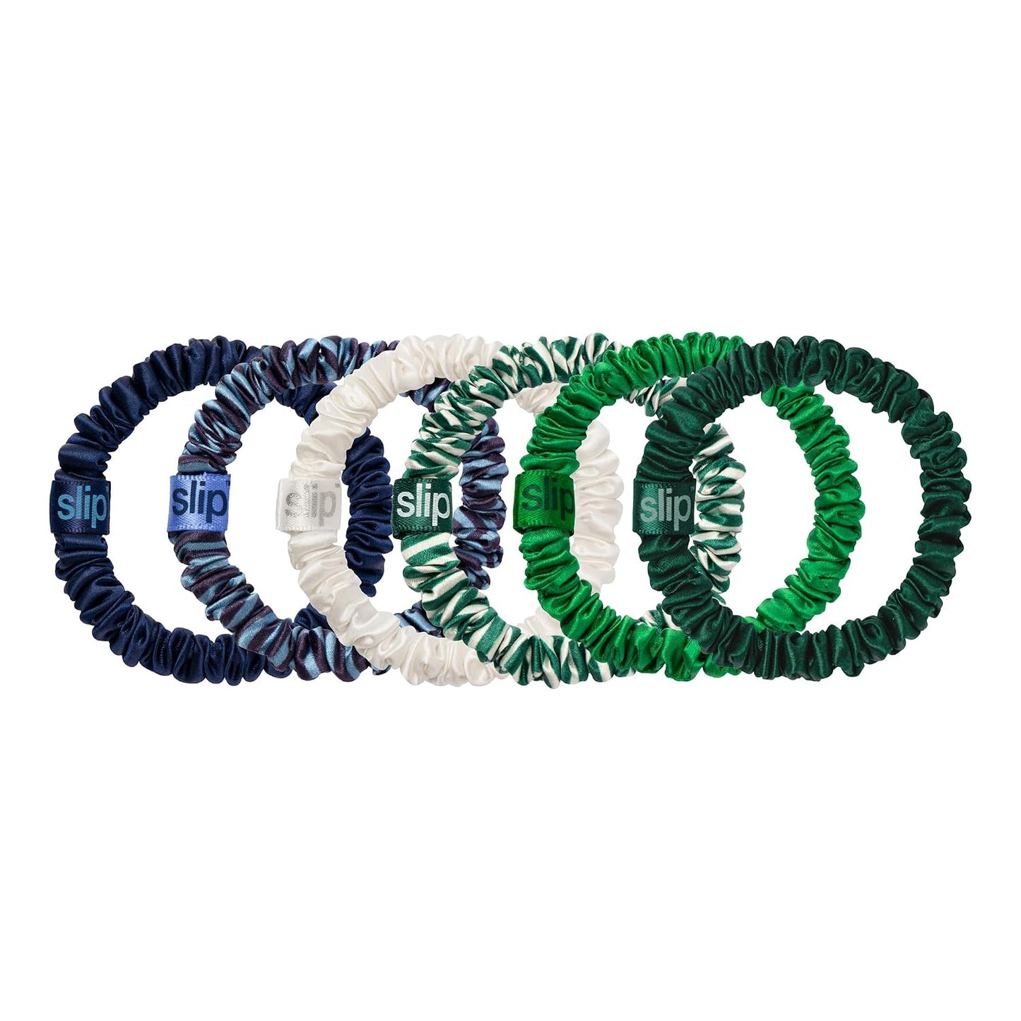 Slip Silk Hair Ties — Skinny Silk Black Scrunchies, No Damage, No Crease, Anti-Breakage |100% Mulberry Silk | All Hair Types | Made with Proprietary Slipsilk™ | Set of 4
