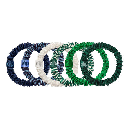 Slip Silk Hair Ties — Skinny Silk Black Scrunchies, No Damage, No Crease, Anti-Breakage |100% Mulberry Silk | All Hair Types | Made with Proprietary Slipsilk™ | Set of 4