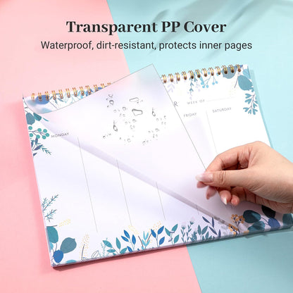 Weekly Planner Notepad Tear Off Set of 2 Weekly Calendar Pad 52 Undated To Do List Notepad Sheets Desk Planner Planning Pads Productivity Tracker for Work Goals Notes Schedule Ideas, Floral Blue