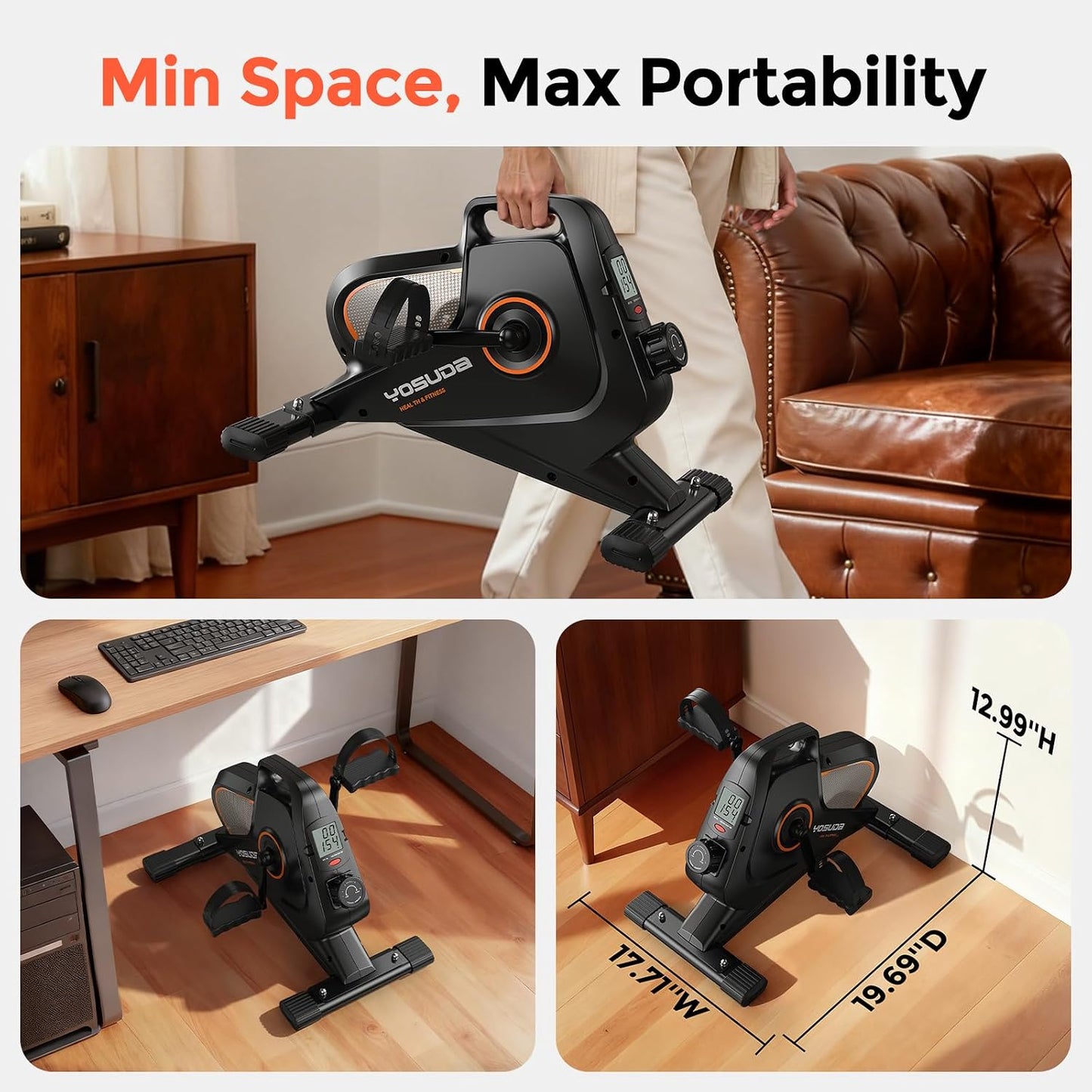 YOSUDA Under Desk Bike with 16-Level Magnetic Resistance, Mini Exercise Bike with Bluetooth App, Pedal Exerciser While Sitting for Office Workers & Seniors, for Home Exercise & Recovery