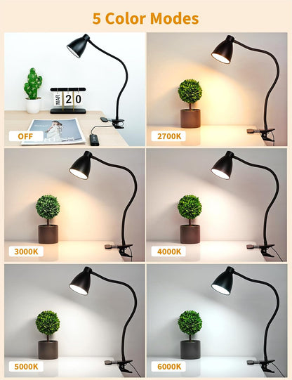 BOHON Desk Lamp with Clamp, Clip on Light, 5 Color 10 Brightness, Teal