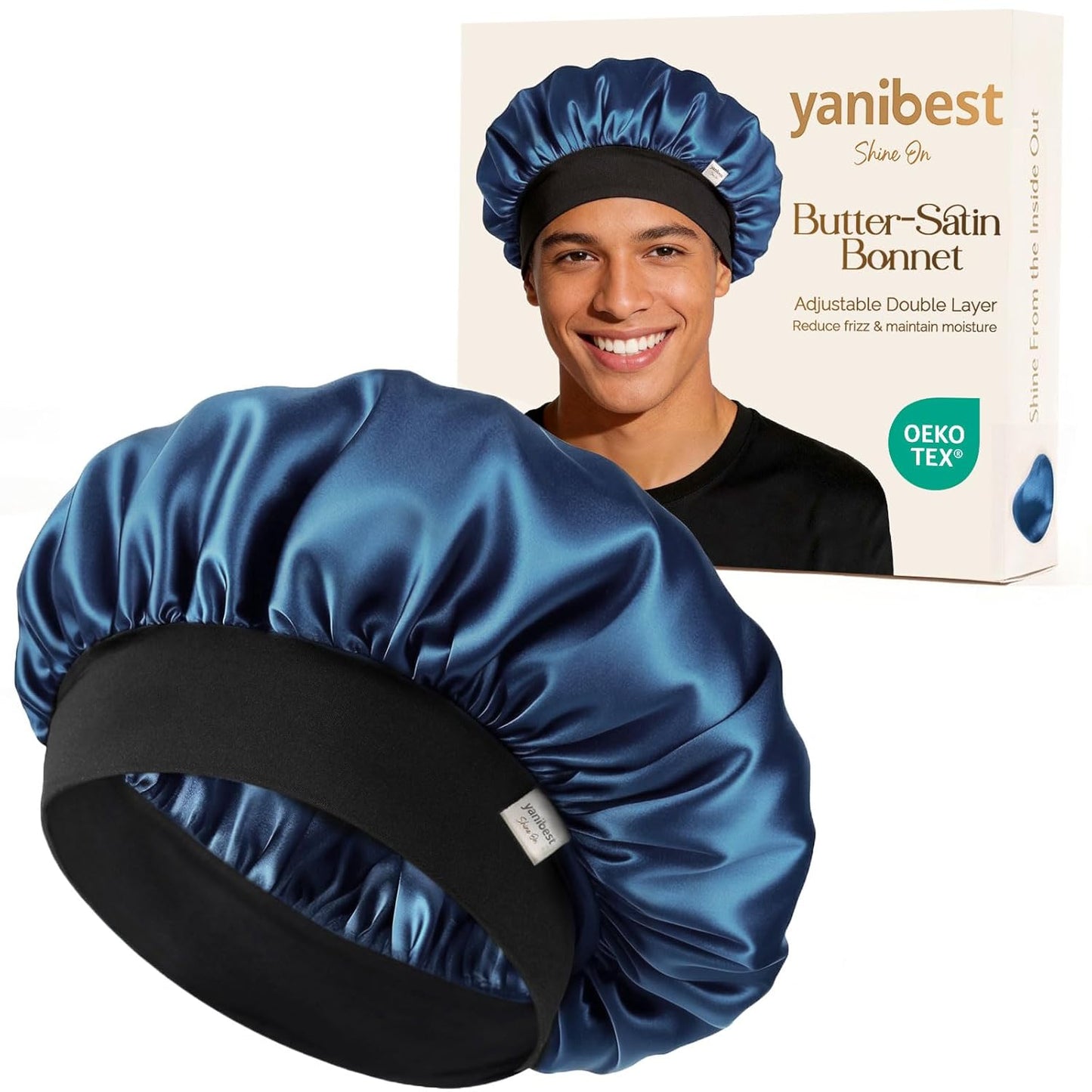 Yanibest Small Satin Bonnet for Men, Hair Bonnet for Short Hair Waves, Stay-on Night Cap, Daily Use for Sleeping Gym Outdoor, Black