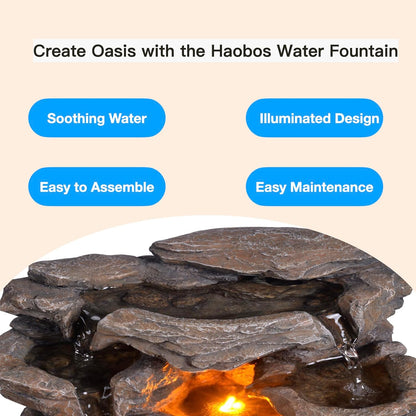 Cascading Indoor Tabletop Water Fountains with LED Light - Rockery Waterfall Fountain - Quiet and Relaxing Water Sound - Small 9.7 Inch Desktop Size - Home/Office Decor