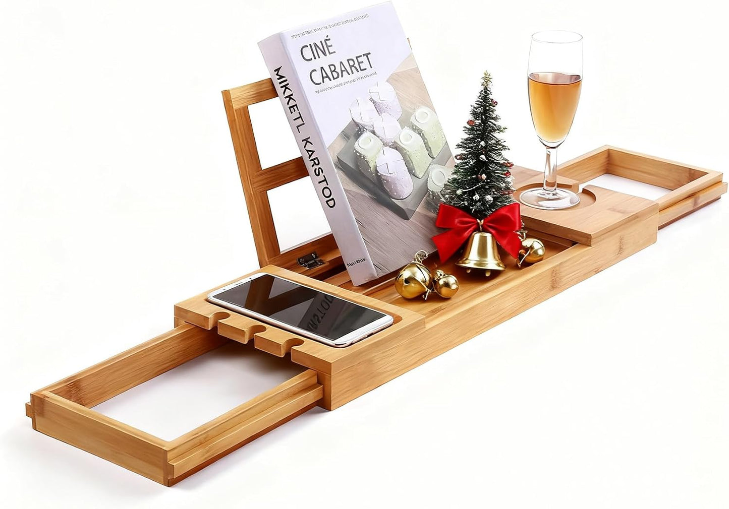 Utoplike Bamboo Bathtub Caddy Tray for Tub, Expandable Bath Table Trays