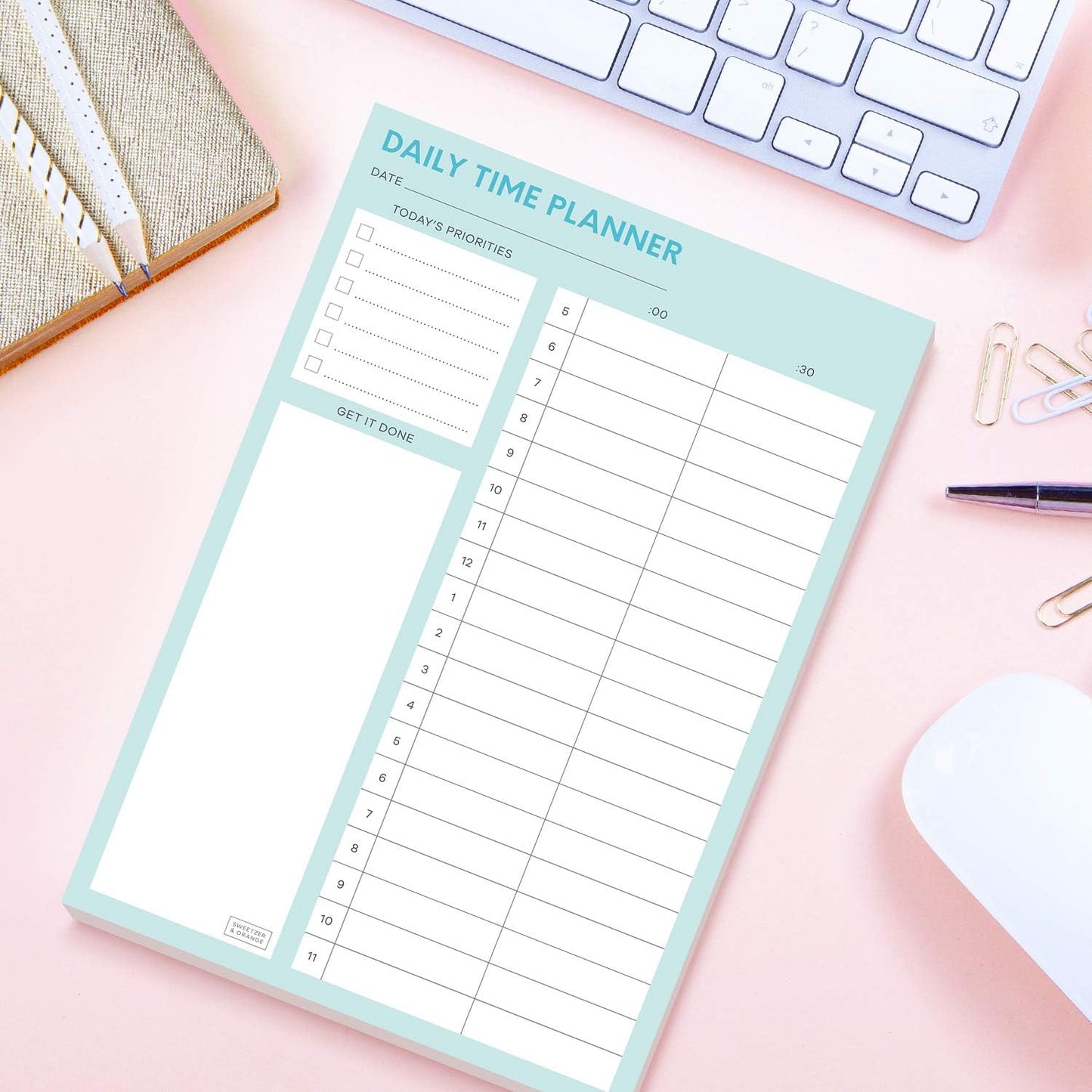 Sweetzer & Orange Time Block Planner. Undated Organizer To Do List Notepad. 7x10” Day Scheduler Productivity Task Pad. Checklist Diary, Work Journal, Appointment Pad, Daily To Do List Daybook
