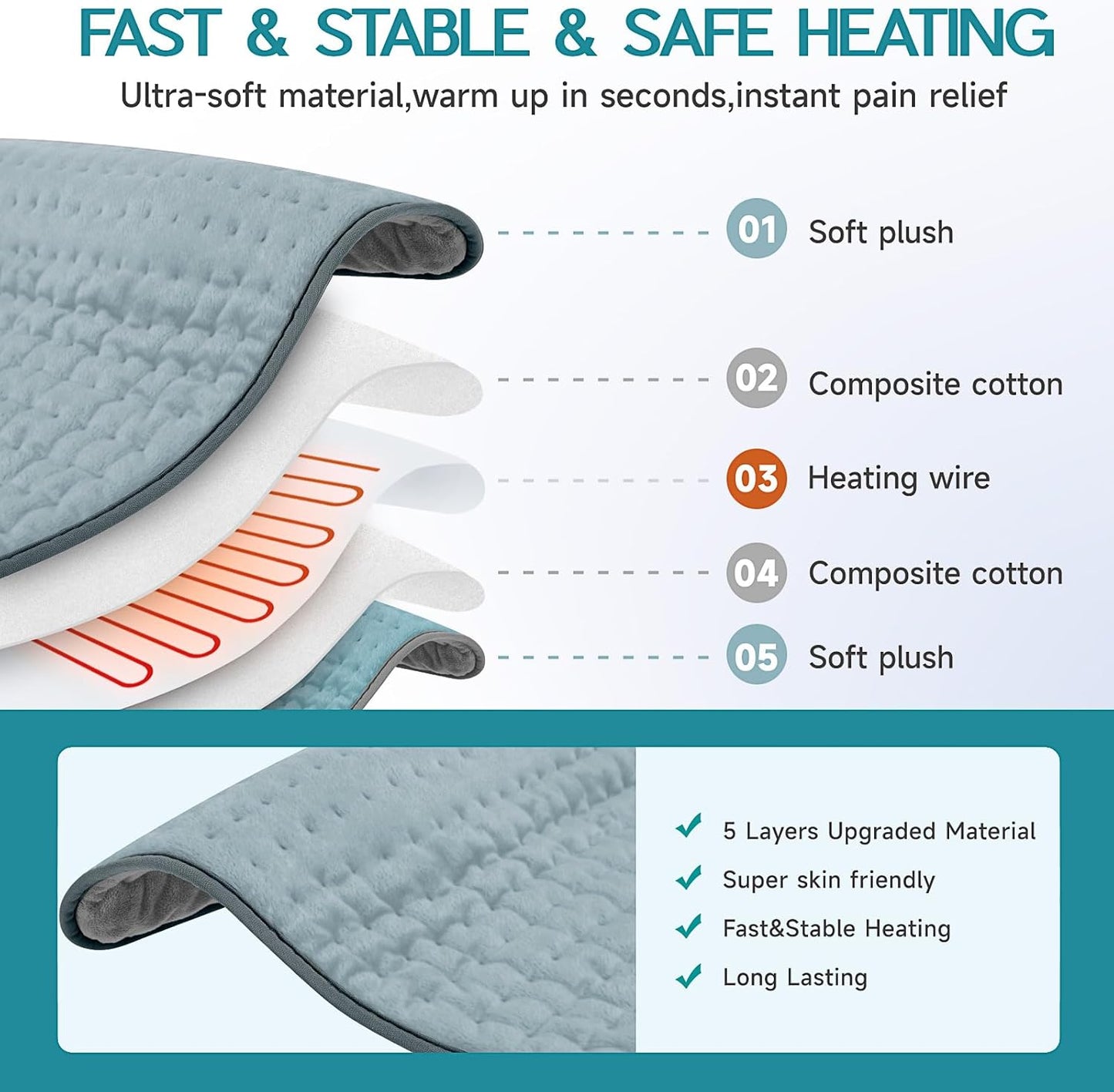 Heating Pad for Period Cramps, Heating Pad for Back/Neck/Shoulder Muscle Pain, 6 Heating & 4 Timer Setting, Auto Shut Off, Dry/Moist Heat & Machine Washable, Birthday Christma s Gifts for Women Mom