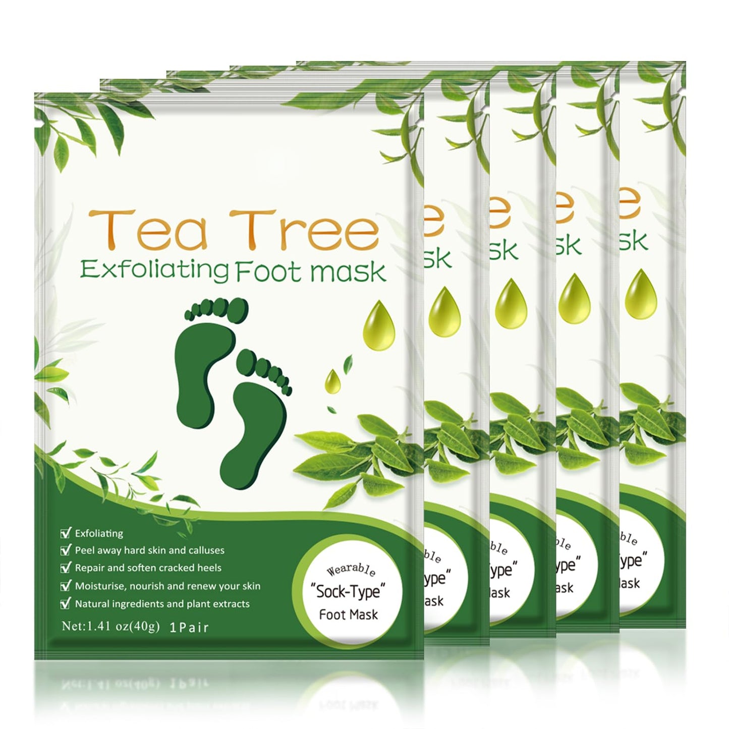 Foot Peeling Mask 5 Pack, Foot Peel Mask Remove Dead Skin, Rough Callus and Cracked Heels, Dry Skin Moisturizer for Soft and Smooth Baby Touch Feet (Lavender)