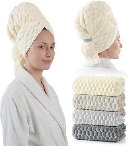 REDKISS 3 Pack Microfiber Hair Towels - Extra Large Hair Towel Wrap for Women, 24x42 inch Hair Towels with Elastic Strap, Super Soft Hair Drying Towels for Long, Thick, Curly Anti Frizz Turbans