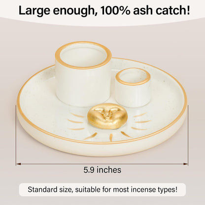 ZenBless Multifunction Incense and Candle Holder for Burning Sage, Palo Santo, Incense Sticks - 5.9" Ceramic Ash Catcher Tray for Meditation Room Home Decor Spritual Gifts (Gold)