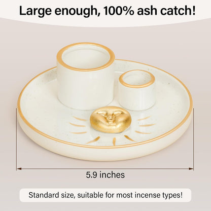 ZenBless Multifunction Incense and Candle Holder for Burning Sage, Palo Santo, Incense Sticks - 5.9" Ceramic Ash Catcher Tray for Meditation Room Home Decor Spritual Gifts (Gold)