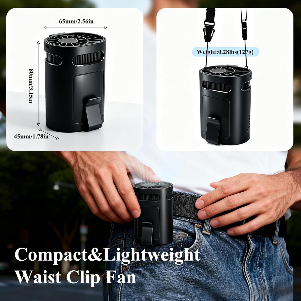 Waist Fan, Lightweight Clip-On Rechargeable Belt Fan, 13000 RPM