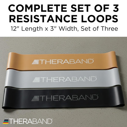 THERABAND Resistance Band Loop Set of 3, Exercise, 12", Black/Silver/Gold