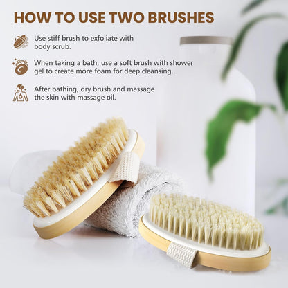 POPCHOSE Dry Brushing Body Brush, Natural Bristle Dry Skin Exfoliating Brush Body Scrub for Flawless Skin, Cellulite Reduction, Lymphatic Drainage and Blood Circulation Improvement