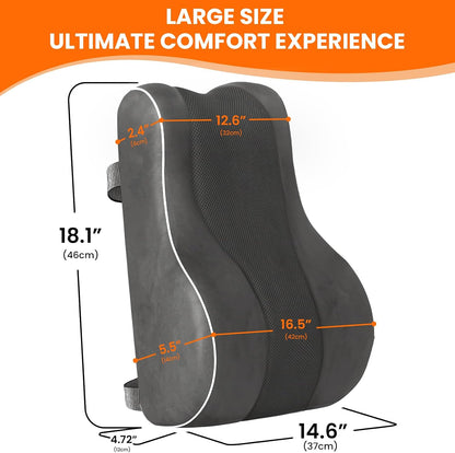 CloudBliss Ergonomic Lumbar Support Pillow – Memory Foam for Lower Back Pain Relief, Adjustable Straps & Mesh Cover for Office, Gaming, Car Seat & Home Essentials (Black)