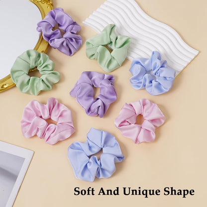 Satin Scrunchies for Women – 8PCS Blush & Brown Silk Hair Ties Set – No Crease, Frizz-Free, Gentle Elastic Hair Bands, Soft & Stylish Everyday Hair Accessories Gifts