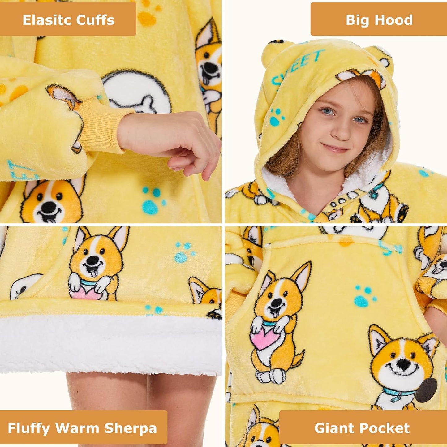 THREE POODLE Wearable Blanket Hoodie for Women, Oversized Sherpa Sweatshirt Blanket for Adults Men, Cozy Hooded Blankets, Gifts for Teen Girls Women Mom Sister