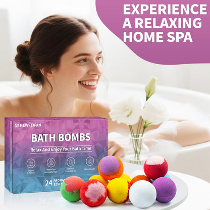 Bath Bombs for Women & Men Gift Set - 24 Pack | Handmade Natural Organic Essential Oil, Shea & Coco Butter Dry Skin Moisturize, SPA Relaxing Birthday Gifts for Wife, Her
