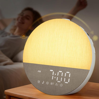 Sunrise Alarm Clock with Sounds Machine:Gentle Gradual Wake Up Light for Heavy Sleepers Relieve Anxiety Dimmable Clock with Bluetooth Memory for Bedroom - White Noise Machine with 30 Sleep Sounds