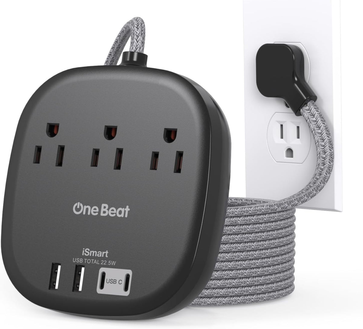 Travel Essentials, 22.5W/4.5A Flat Plug Power Strip, 6 Ft Extension Cord