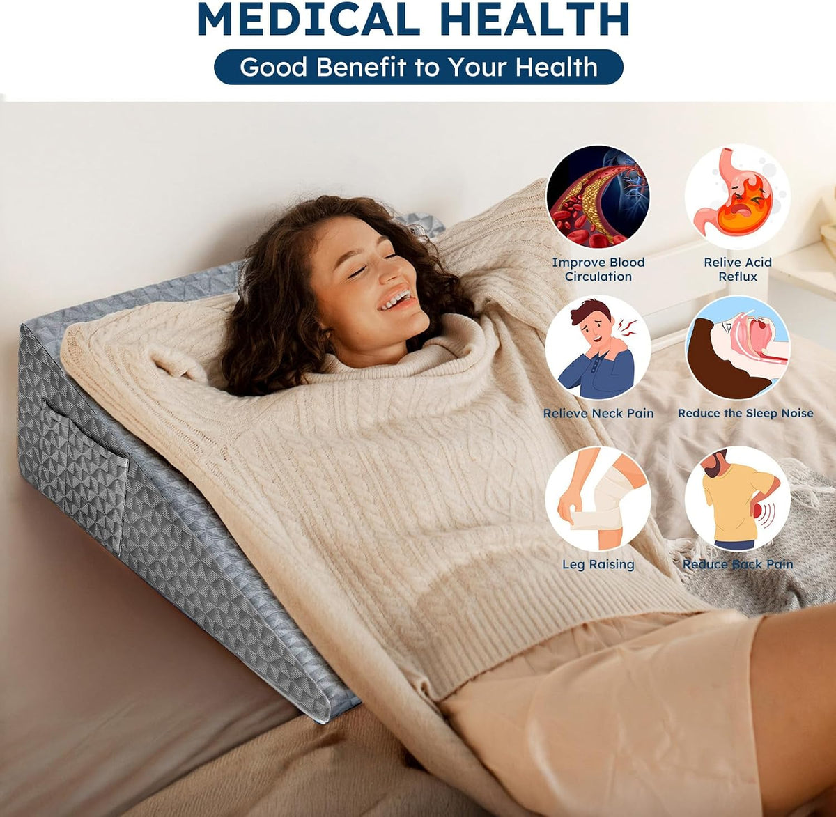 Wedge Pillow for Sleeping, 7.5" Memory Foam Bed Wedge Pillow