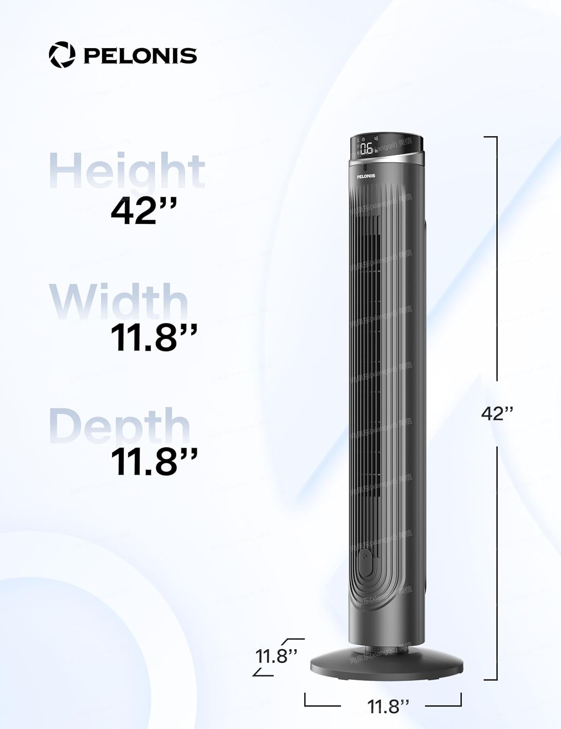 PELONIS 40 inch Bladeless Tower Fan for Bedroom, Standing Fan with Remote Control, 26ft/s, 90° Oscillation, 3 Speed Settings, 27dB, 3 Modes, 15-Hour Timer, LED Display, Fan that Blows Cold Air, White