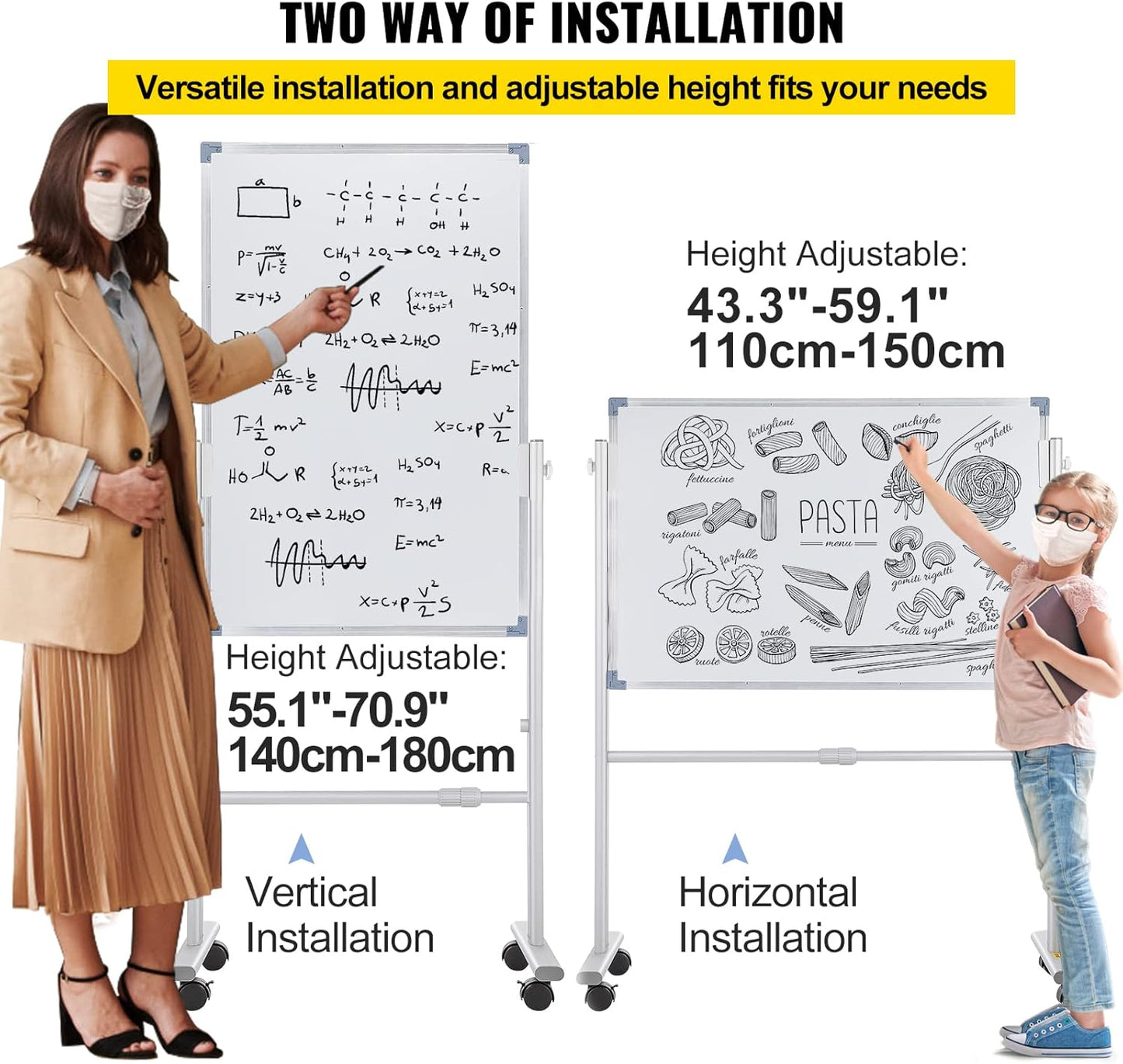 VEVOR Dry Erase Calendar for Wall, 36 x 24 Inches Whiteboard Calendar, Monthly Planner Magnetic Dry Erase Board, 1 Magnetic Erase & 2 Dry Erase Marker & Movable Tray for Restaurant Office Home School