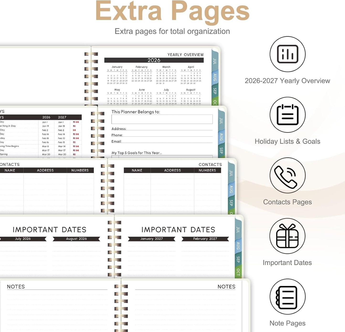 Planner 2026-2027, Weekly and Monthly Calendar Planner, JUL 2026 - JUN 2027 | A5(6.3'' x 8.5''), Hardcover, Agenda Book, Sprial Bound, Inner Pocket, Office and School Use