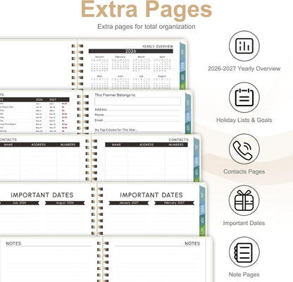 Planner 2026-2027, Weekly and Monthly Calendar Planner, JUL 2026 - JUN 2027 | A5(6.3'' x 8.5''), Hardcover, Agenda Book, Sprial Bound, Inner Pocket, Office and School Use