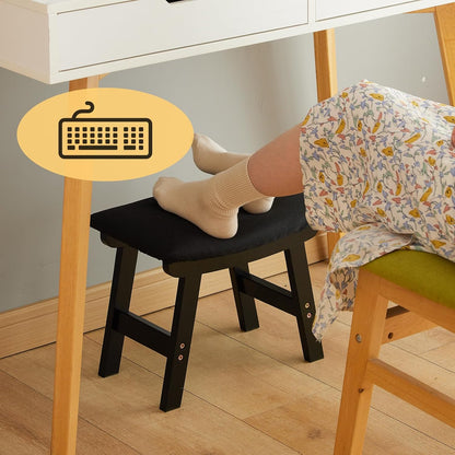 Foot Stool Ottoman Foot Rest Under Desk,Small Stool for Living Room, Bedroom and Kitchen (Brown Legs - Beige Stool Surface)